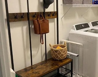 Industrial Coat Rack, Rustic Clothes Rack, Hallway Coat Rack, Large Shoe Bench, Entryway Clothes Shoe Rack Hooks, Dark Brown Hat Rack NEW