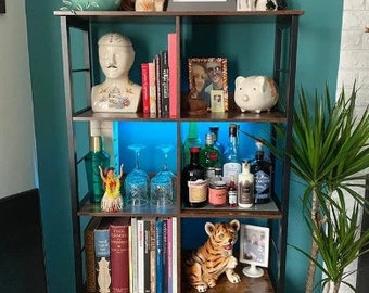 Large Industrial Bookshelf, Office Industrial Bookcase, Rustic Tall Bookcase, Dark Brown Book Storage Furniture, Bedroom Highboard Furniture