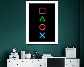 PlayStation-gamer afdrukbare muurkunst, PS-poster, gamerprint, gamerkunst, digitale download, PlayStation 5, videogamethema