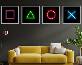 Pôster de PlayStation, pôster de PS5, arte de parede para impressão de jogador de PlayStation, conjunto de 4 pôsteres de jogos, arte de jogador, Playstation 5, tema de videogame