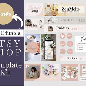 Etsy Shop Kit, Editable Canva Etsy Shop Templates, Etsy Branding Kit, Business Templates, Etsy Store Branding, Brand Board, Branding Board