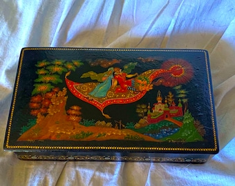 2 Vintage scatole russe laccate Palekh Russian Laquer miniature box hand-painted