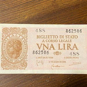 UNA LIRA - like new - state ticket legal tender 1944 - series 488