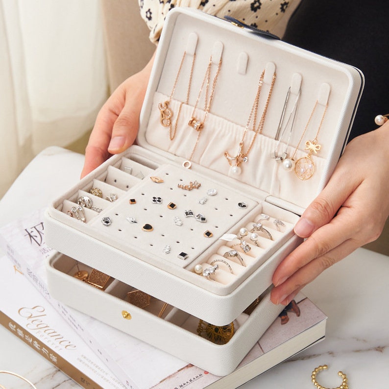 Jewellery Box-Jewelry Box-Jewelry Organizer-Jewellery Ring Box-Travel Case-Girls Box-Bridesmaid Gift-Three Layers-Hook Design-Large Capacity image 2