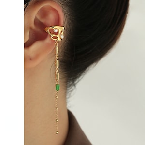 Gold Plated-Cuff Earrings- French Elegant- Dangle Earring- Niche,Stone-Pearl- Tassel- Ear Bone Clip- Earrings for Women- Jewelry- Accessory