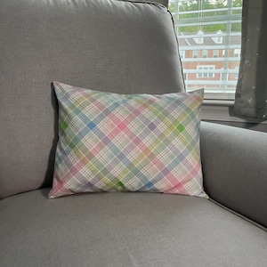 Pastel Plaid Spring Pillow |  12x16 inches Cotton Pillow
