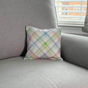 Pastel Plaid Spring Pillow |  10x10 inches Cotton Pillow
