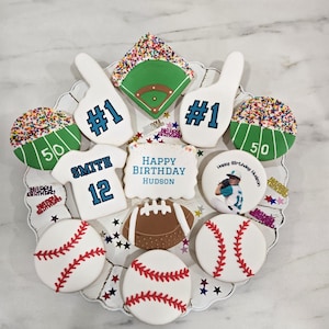 Sports Theme Sugar Cookies – Custom Decorated Royal Icing Cookies with Edible Ink Printing – Game Day, Birthday, Team Parties-Free Shipping