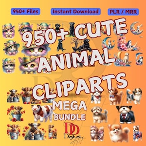 Cute Animals Mega Bundle | 950+ Clip Arts for Cards, Mugs, T-Shirts, Stickers | Perfect for Your Craft Projects! | SLR & MMR Rights