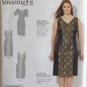Simplicity Sewing Pattern 1586,Uncut FF, Amazing Fit, Flattering Dress Princess Seams, Color Blocking, Neck & Sleeve Options Sizes 20Wto 28W