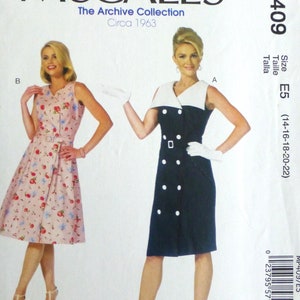 McCall&#39;s Sewing Pattern #MP409, Uncut FF, Circa 1963 Archive Collection,Misses Double-Breasted Dress and Belt, Fitted Bodice, Sizes 14 to 22