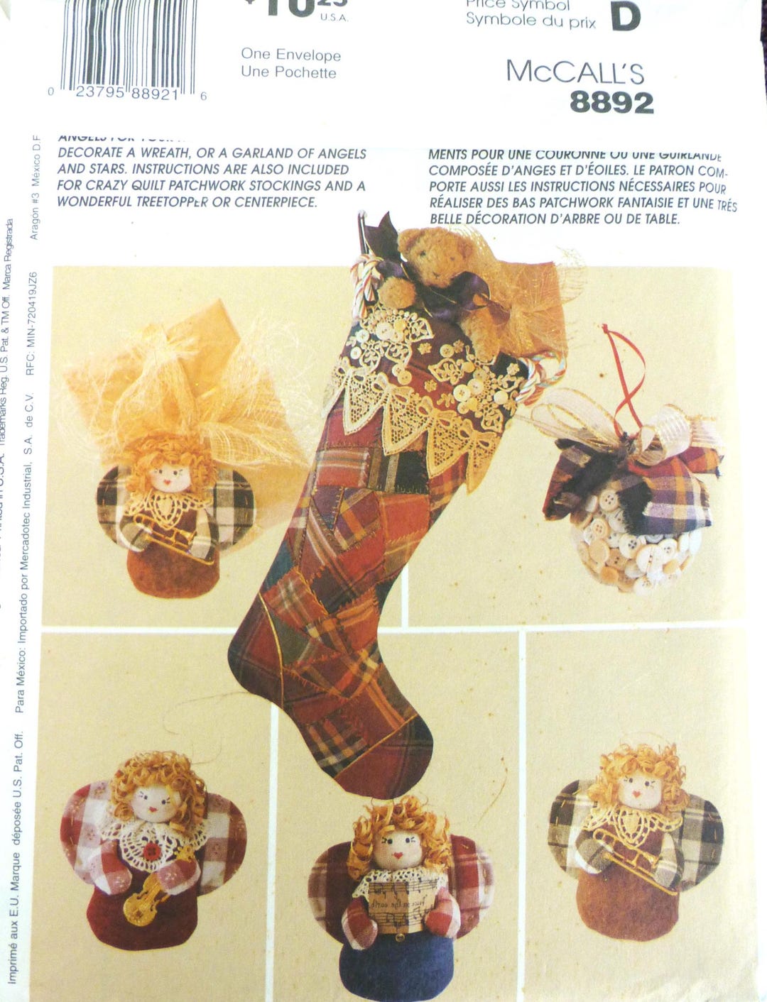 Mccall's 8892 Sewing Pattern: Christmas Angels, Stocking & Tree Topper ...