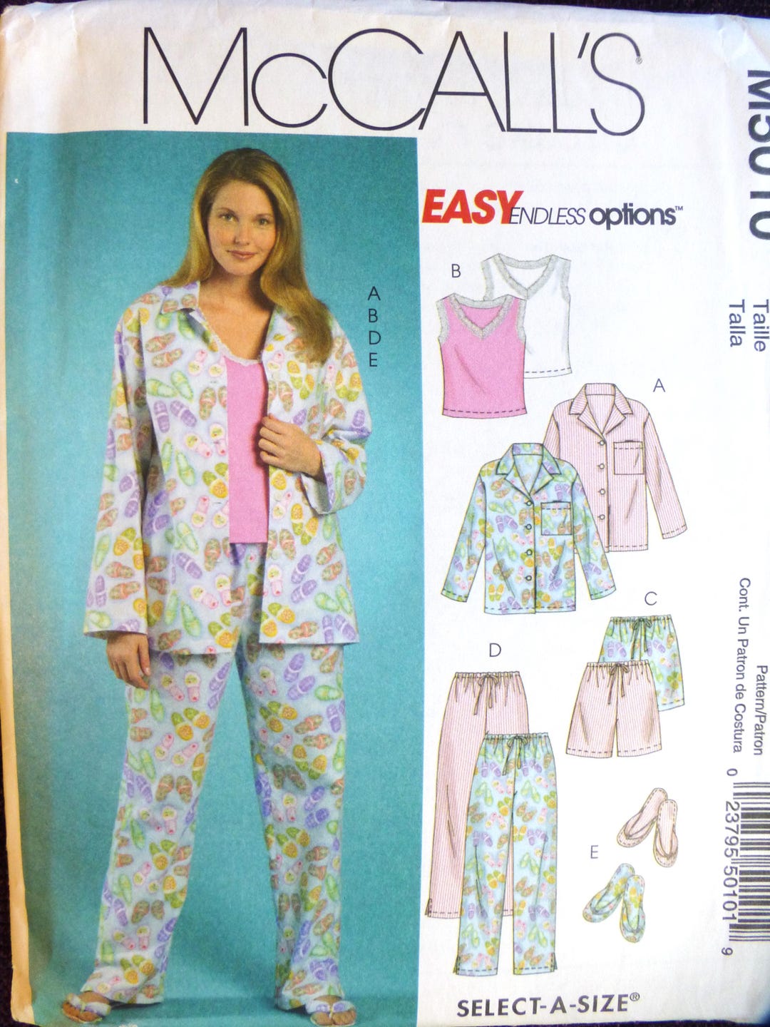 Mccall's M5010 Pajama Sewing Pattern: Top, Shorts, Pants, Slippers ...