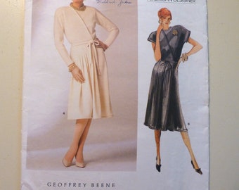 Vogue Sewing Pattern, Designer Geoffrey Beene, Dress with Fitted Bodice, Vintage 1986, Uncut, FF, Size 10, Bust 32.5, #1750