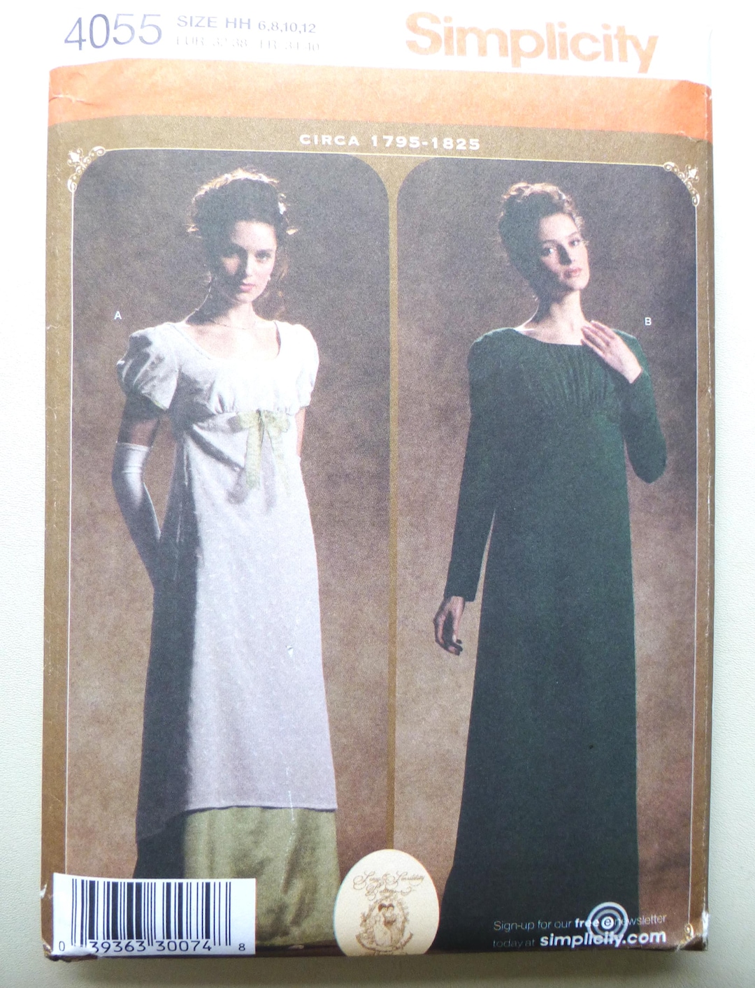 Simplicity Regency Pattern Regency Dress/gown Sewing Pattern – Simplicity 4055- Sizes 6-8-10-12 ...