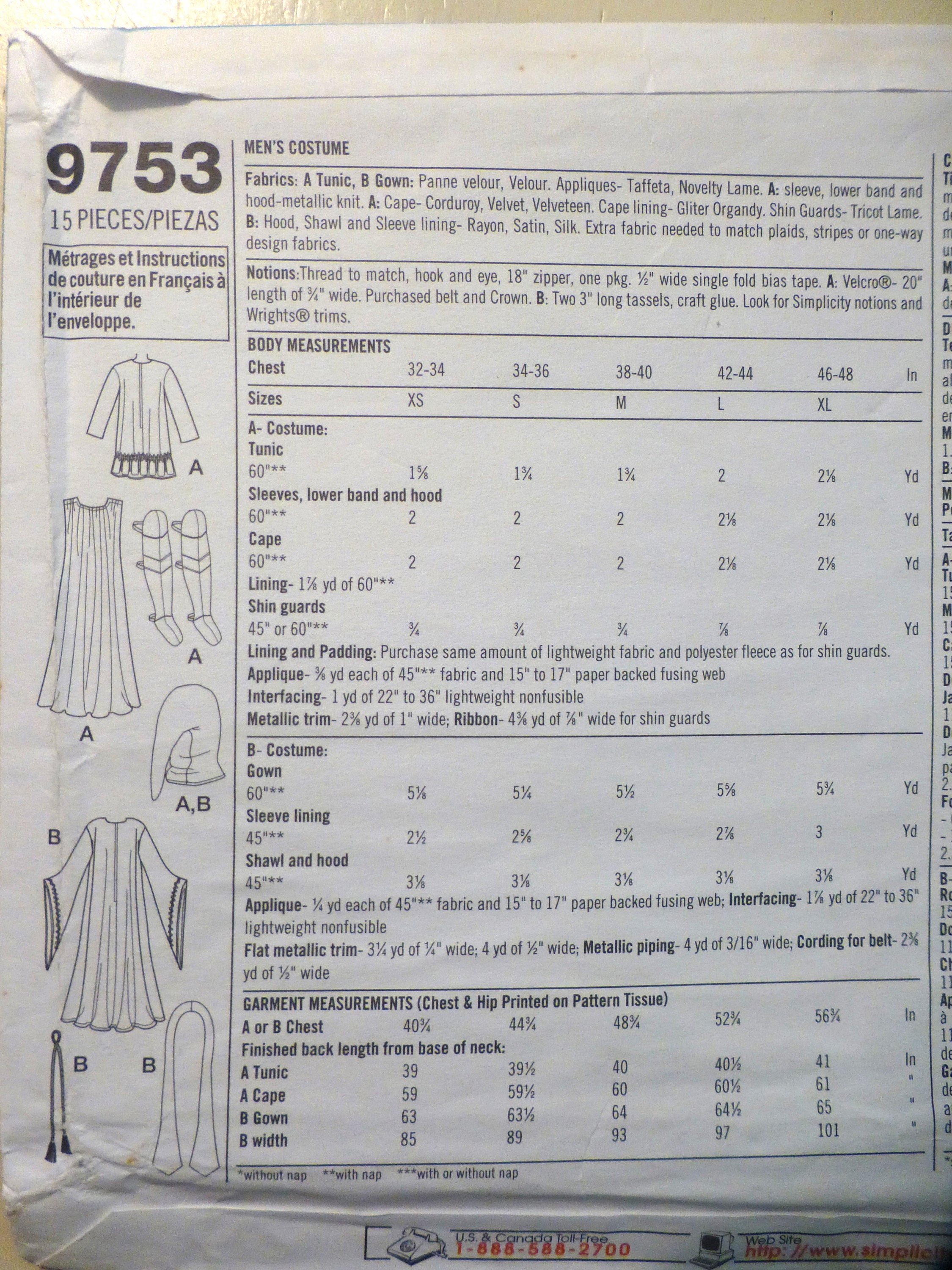 Simplicity Pattern 9753 Medieval Costume Sewing Pattern: King Arthur, Merlin, Knight ...