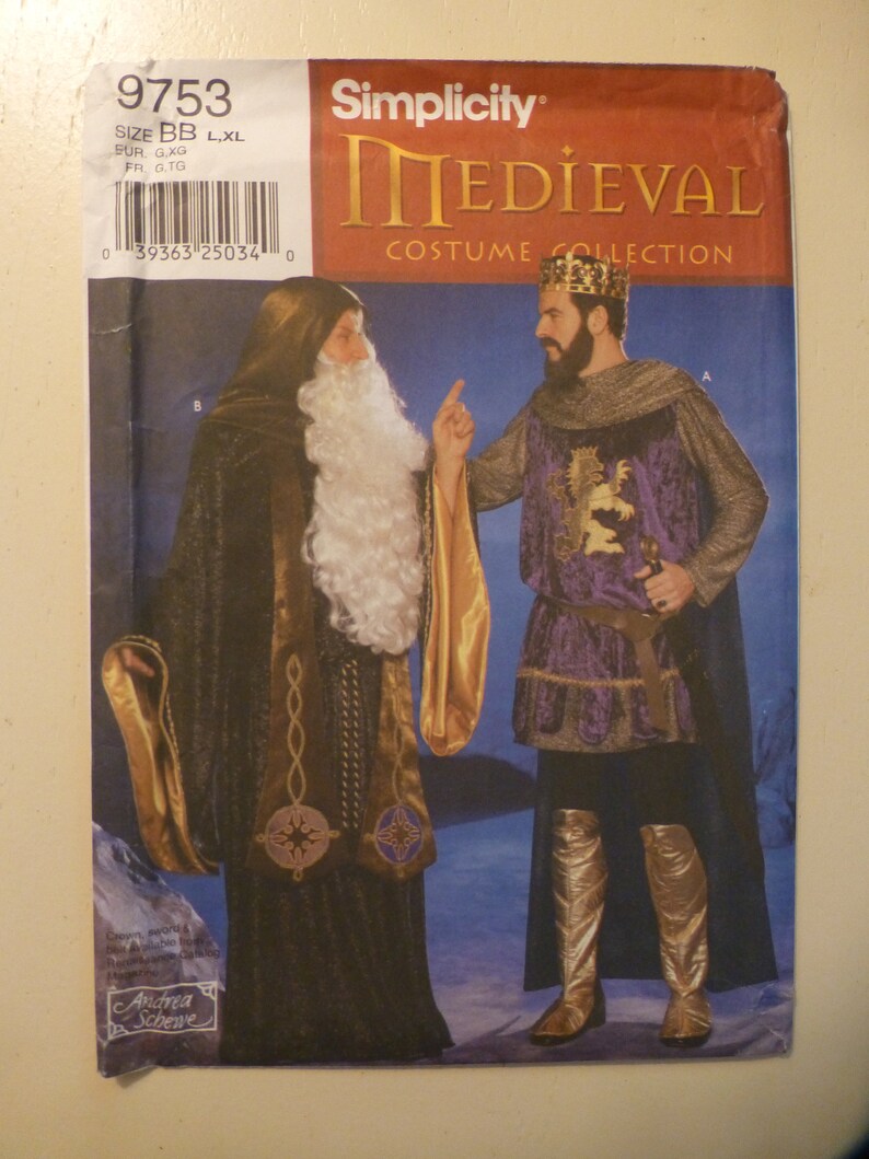 Simplicity Pattern 9753 Medieval Costume Sewing Pattern: King Arthur, Merlin, Knight ...