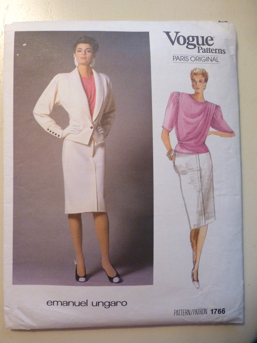 Vintage 1986 Vogue Sewing Pattern, Emanuel Ungaro Jacket Skirt Blouse ...