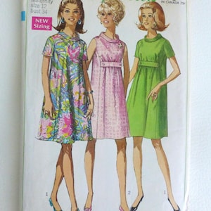 Simplicity Sewing Pattern 7558 Misses Maternity Dress Pattern Let Out Seams Pattern Vintage Size 12 Bust 34 Vintage 1968 Cut Neat & Complete
