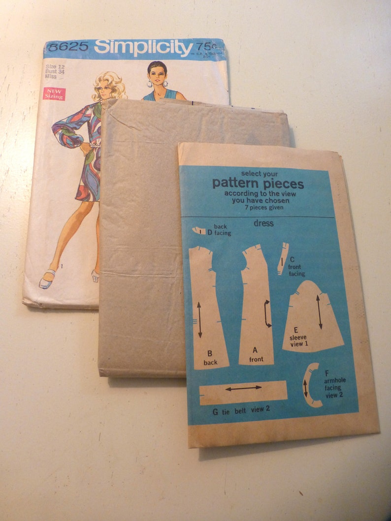 Vintage 1969 Simplicity Sewing Pattern 8625, A-line Dress, Bust 34 - Etsy