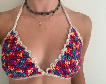 rainbow crochet bikini top