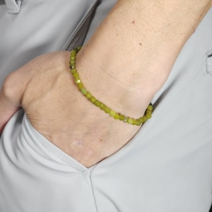 Canadian Jade Beaded Minimalist Stretch Bracelet | 4mm Faceted Genuine Natural Gemstone | Handmade to Order