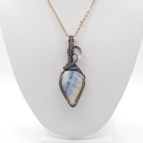 Blue Argentinian Rhodochrosite Pendant Necklace | Hand Made | Wrapped in Copper