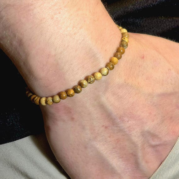 Picture Jasper Genuine Gemstone Handmade Beaded Minimalist Bracelet | 4mm | Round