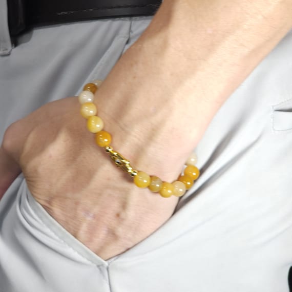 Yellow Topaz Evil Eye Stretch Bracelet | Genuine Natural Gemstone | Handmade to Order