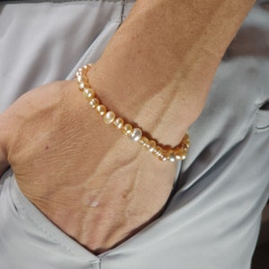 Pink Freshwater Pearl Beaded Minimalist Stretch Bracelet | 4mm-6mm Genuine Natural Gemstone | Handmade to Order
