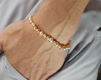 Pink Pearl Genuine Gemstone Handmade Beaded Bracelet | 4-6mm