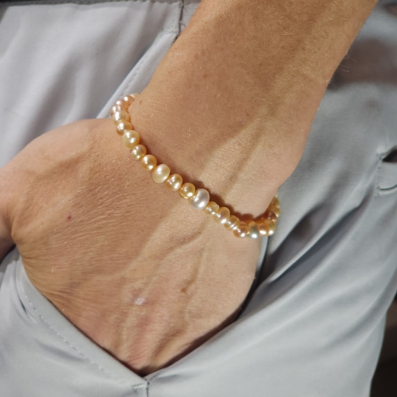 Pink Freshwater Pearl Beaded Minimalist Stretch Bracelet | 4mm-6mm Genuine Natural Gemstone | Handmade to Order
