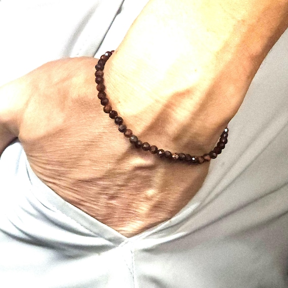 Red Tiger's Eye Genuine Gemstone Handmade Beaded Minimalist Bracelet | 4mm | Faceted