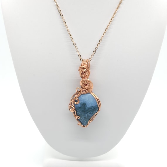 Blue Owyhee Opal Pendant Necklace | Hand Made | Wrapped in Copper | Tarnish Resistant