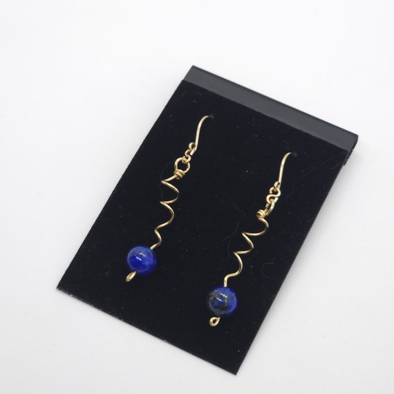 Lapis Lazuli Twist Earrings | Freeform Mismatched | Handmade in 12k Solid Gold-Filled Wire and Genuine Natural Gemstone