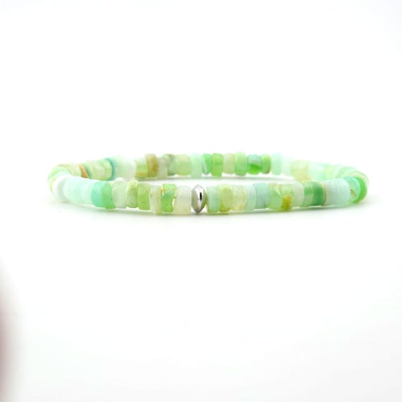 Green Opal Beaded Heishi Stretch Bracelet | 6mm Genuine Natural AAA Gemstone | Handmade to Order
