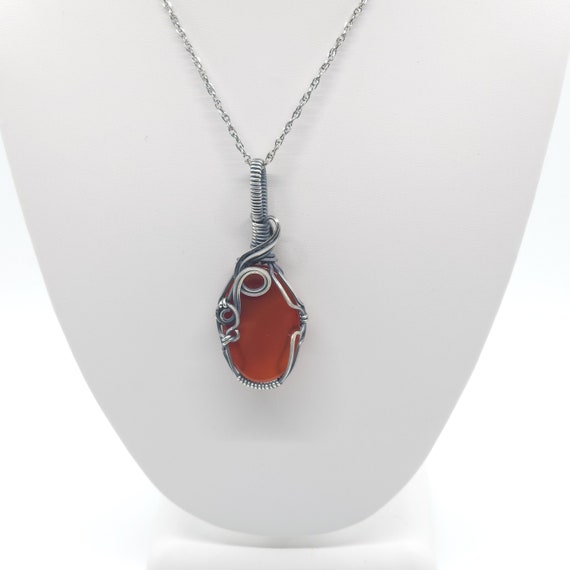 Carnelian Pendant Necklace | Hand Wrapped | Made in Argentium Silver