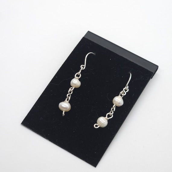 Pearl Two Tear Dangle Earrings | Handmade in Solid Argentium Silver and Genuine Natural Gemstone | Tarnish Resistant