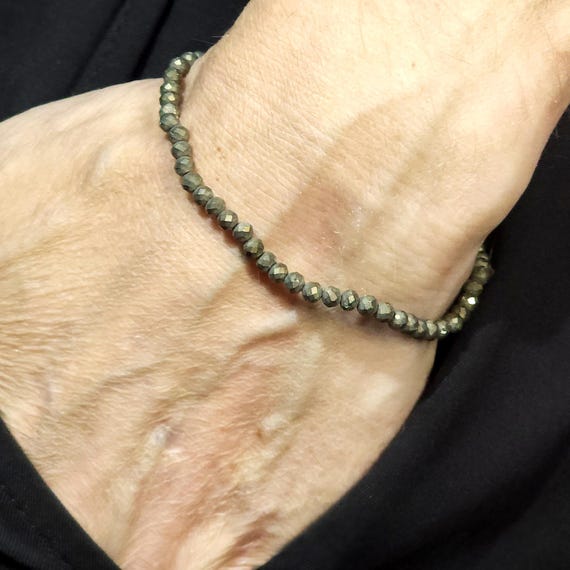 Pyrite Beaded Minimalist Stretch Bracelet | 4mm Faceted Genuine Natural Gemstone | Handmade to Order