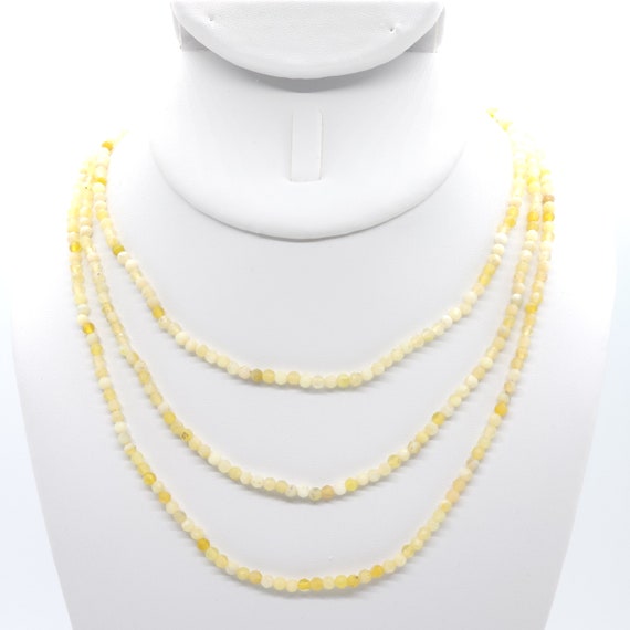 Yellow Opal Beaded Triple Strand Choker/Necklace | 14" Genuine Natural Gemstone
