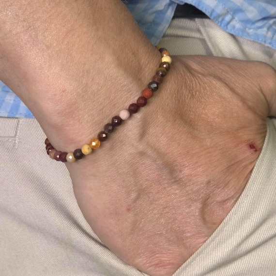 Mookaite Jasper Beaded Minimalist Stretch Bracelet | 4mm Faceted Genuine Natural Gemstone | Handmade to Order