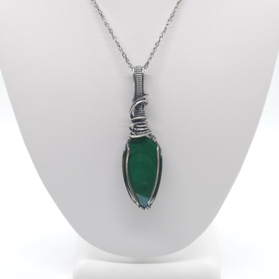 Genuine Malachite Pendant Necklace | Hand Wrapped | Made in Argentium Silver