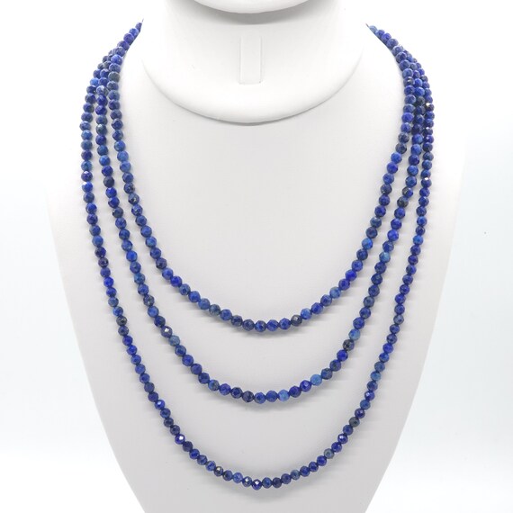 Lapis Lazuli Beaded Triple Strand Choker/Necklace | 16" Genuine Natural Gemstone