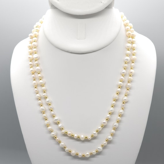 Pearl Beaded Double Strand Choker/Necklace with 24k Gold | 16" Genuine Natural Gemstone