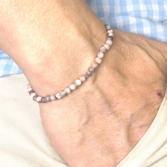 Pink Zebra Jasper Genuine Gemstone Handmade Beaded Minimalist Bracelet | 4mm | Round | Matte