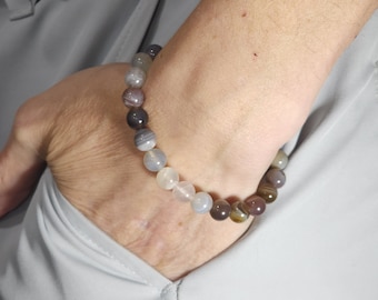 Pulseira elástica com contas de ágata do Botswana | Gema natural genuína de 8 mm | Feita à mão sob encomenda