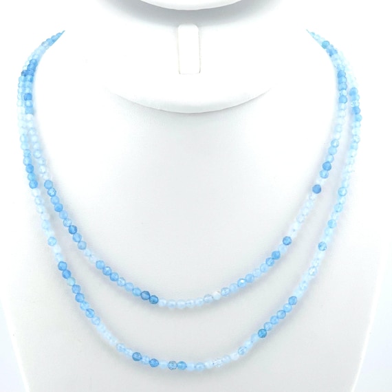 Aquamarine Beaded Double Strand Choker/Necklace | Handmade | 16" and 18" Genuine Natural Gemstone