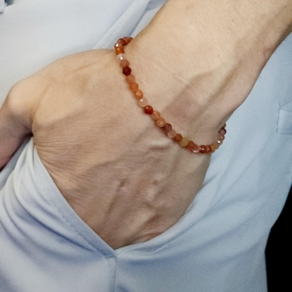 Red Rutilated Quartz Minimalist Stretch Bracelet | 4mm Genuine Natural Gemstone | Handmade to Order