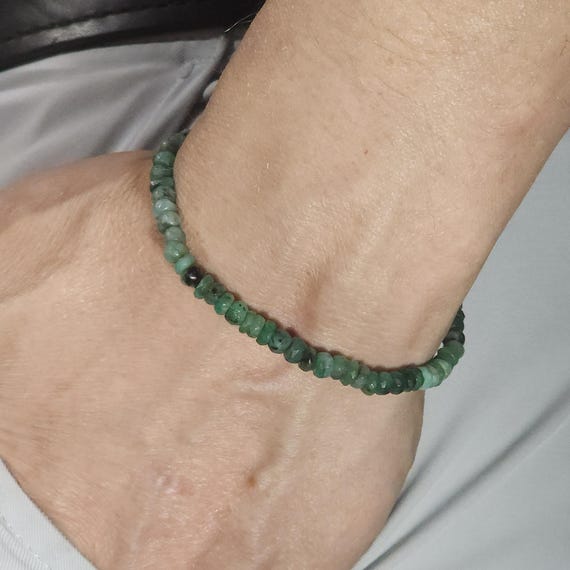 Genuine Emerald Beaded Minimalist Stretch Bracelet | 3A Quality! | 4mm Faceted Rondells | Genuine Natural Gemstone | Handmade to Order