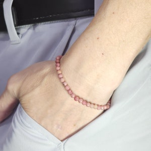 Rhodonite Beaded Minimalist Stretch Bracelet | 4mm Faceted Genuine Natural Gemstone | Handmade to Order
